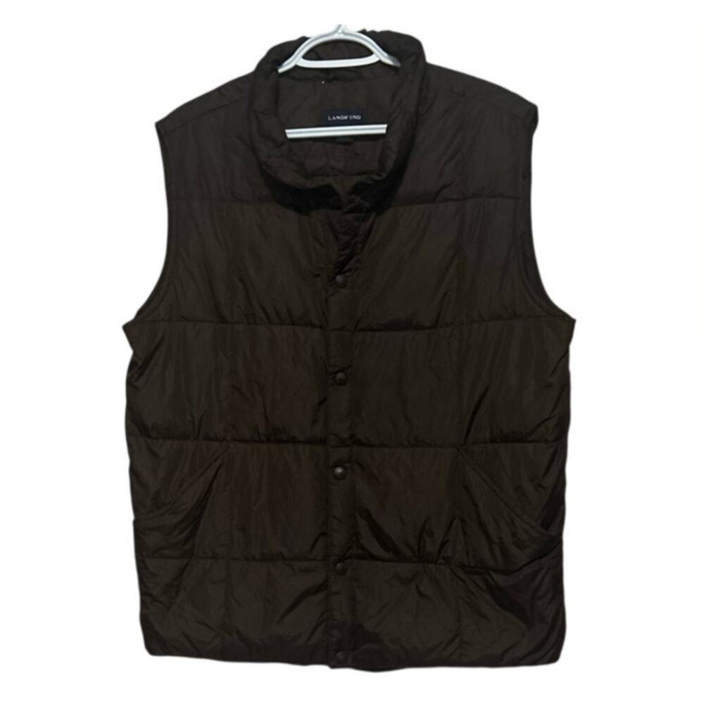 Lands' Ends Men's Brown Puffer Down Vest‎ Button Snap Front Size M 38-40